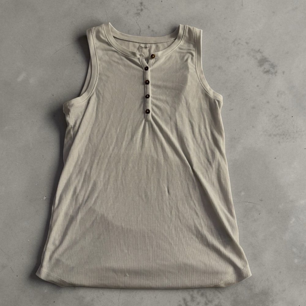 White Ribbed Button-Front Tank Top - Picture 2 of 2